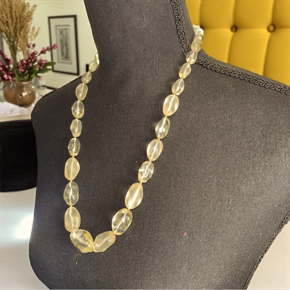 Vintage Mid-Century 1950s Lemon Ice Glass Nugget Beaded Necklace 24”